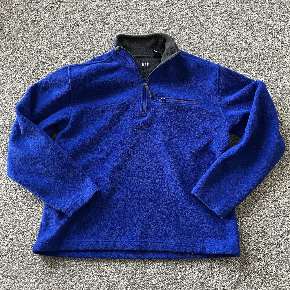 Vintage Gap Sweater Mens Medium Blue Fleece 1/4 Zip Mock Neck Pullover Warm